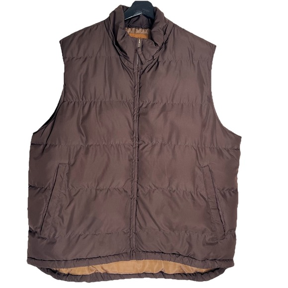 St John's Bay Men's Puffer Vest Size L Brown Full Zip No Hood Hiking Outdoors - Picture 1 of 8
